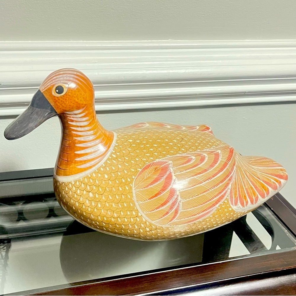Large Vintage Tonala Mexican Duck Made in Mexico Hand Crafted & Painted Pottery